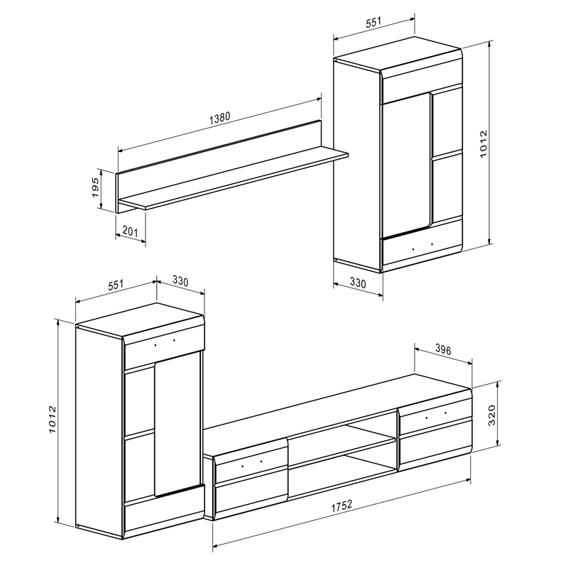 Σύνθετο σαλονιού Saleto pakoworld λευκό 230.2x39.6x202.4εκ