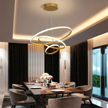 Φωτιστικό οροφής Rings pakoworld led μέταλλο χρυσό Φ60x100εκ