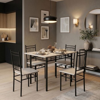 Τραπεζαρία Roza pakoworld σετ 5τμχ mdf sonoma με μεταλλικό μαύρο πόδι 110x60x75εκ