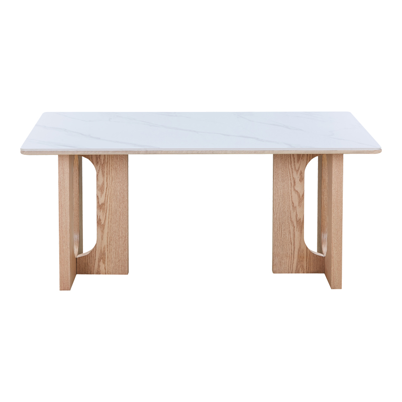 Τραπέζι Benqui pakoworld sintered stone-mdf σε λευκό μαρμάρου με βάση σε φυσική απόχρωση 160x90x75εκ