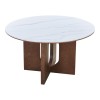 Τραπέζι Merge pakoworld sintered stone-mdf σε λευκό μαρμάρου με καρυδί βάση Φ130x75εκ