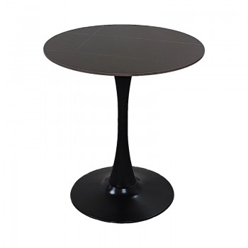 Τραπέζι Balou I pakoworld sintered stone σε μαύρο μαρμάρου Φ70x74εκ