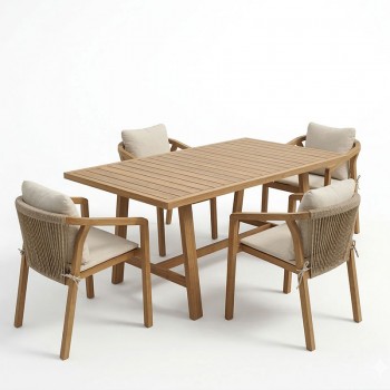 Τραπεζαρία Malibu pakoworld μασίφ ξύλο ακακίας 160x90x75εκ Σετ 5τεμ