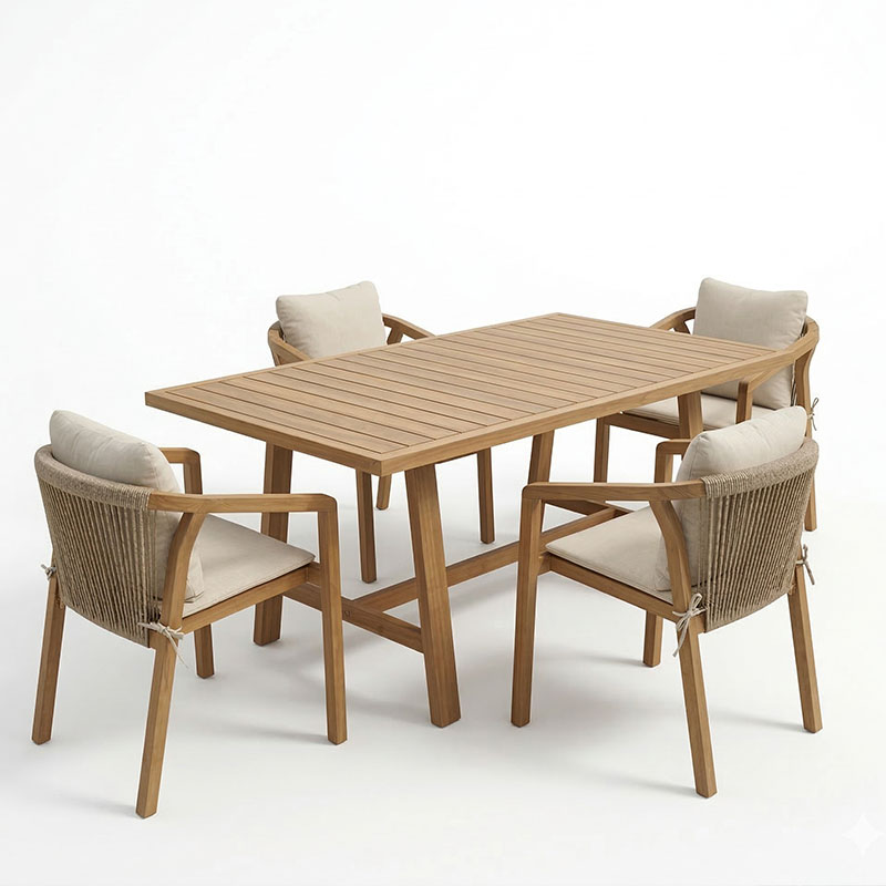 Τραπεζαρία Malibu pakoworld μασίφ ξύλο ακακίας 160x90x75εκ Σετ 5τεμ