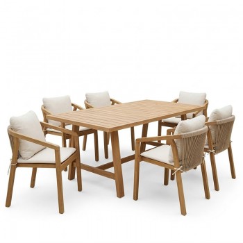 Τραπεζαρία Malibu pakoworld μασίφ ξύλο ακακίας 180x90x75εκ Σετ 7τεμ