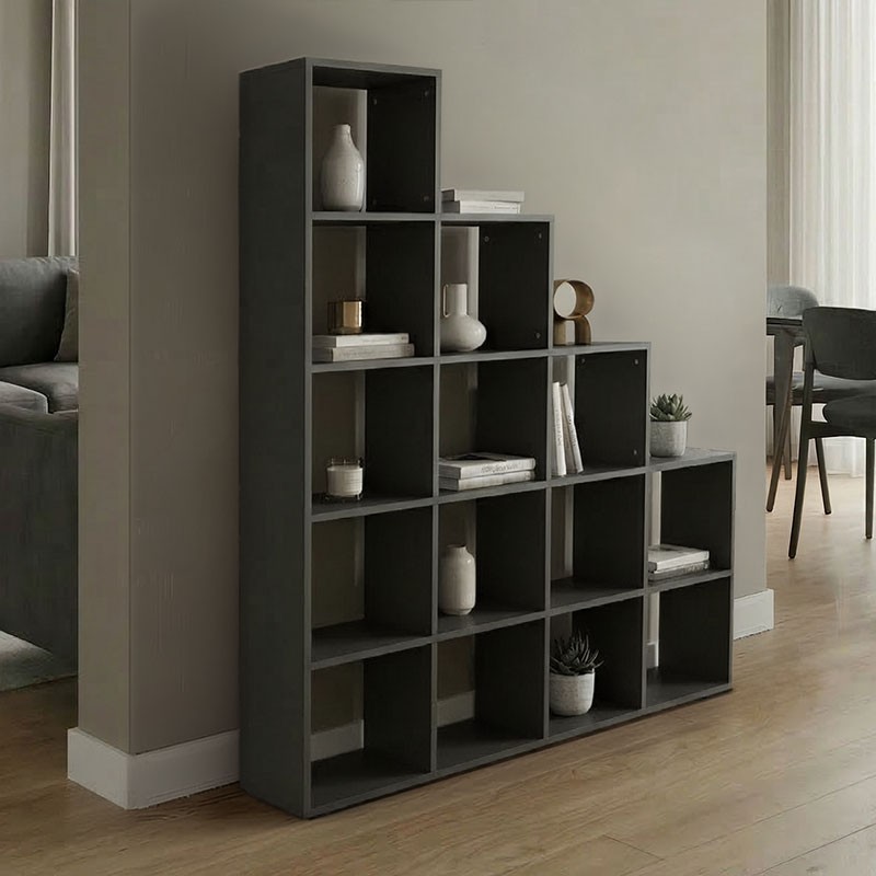 Βιβλιοθήκη Scala pakoworld ανθρακί 129.5x29x129.5εκ