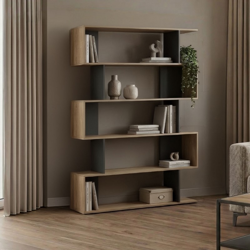 Βιβλιοθήκη Tetri pakoworld sonoma-ανθρακί 121.8x25.4x158.8εκ