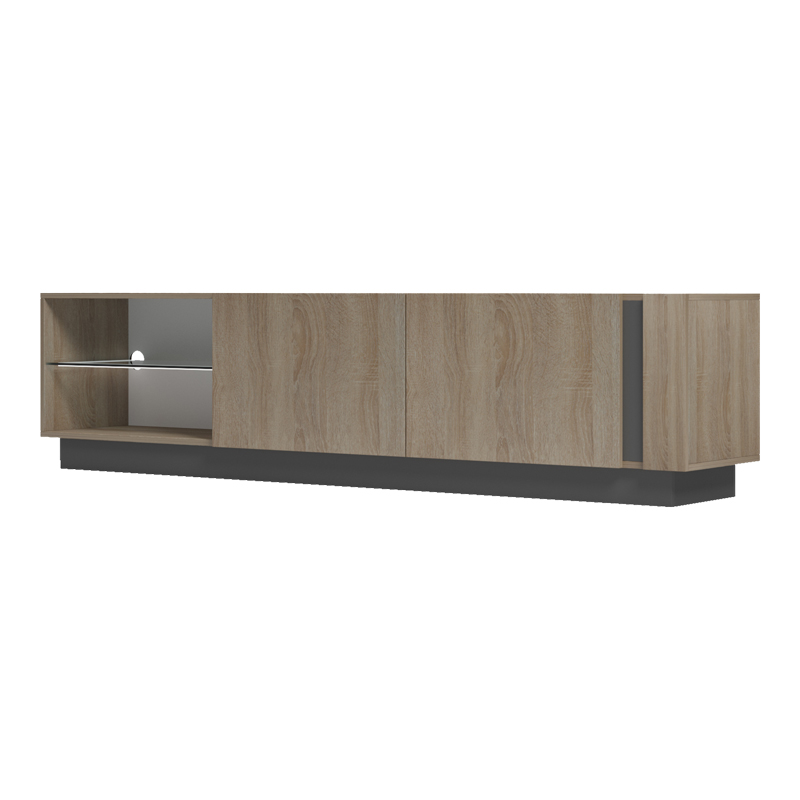Έπιπλο τηλεόρασης με Led Vario pakoworld sonoma - ανθρακί 185.6x35x45εκ