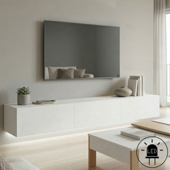 Έπιπλο τηλεόρασης επιτοίχιο με Led Rival pakoworld λευκό 210x35x30εκ