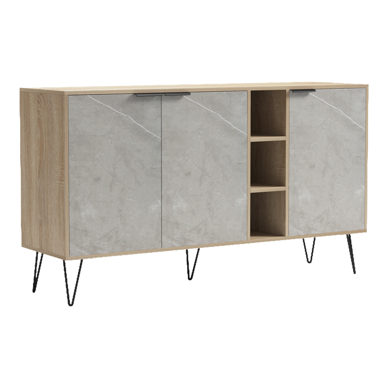 Μπουφές Balain pakoworld sonoma-γκρι μπεζ όψη μαρμάρου 142x35.5x83εκ