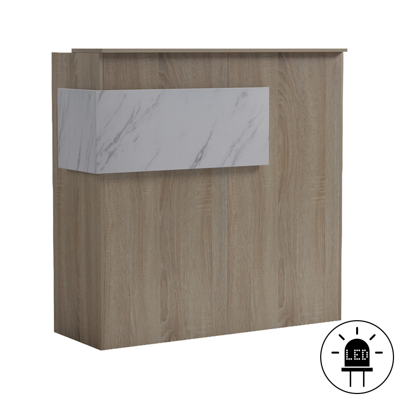 Γραφείο reception Optima pakoworld με led sonoma-λευκή όψη μαρμάρου 110x40x110εκ