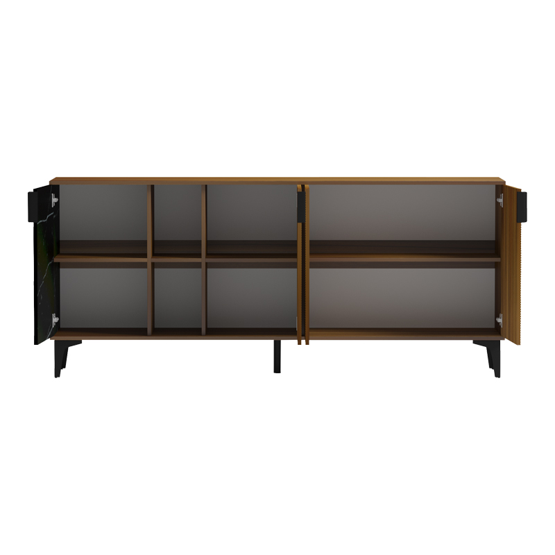 Μπουφές Riba pakoworld καρυδί-μαύρη όψη μαρμάρου 180x40x78εκ