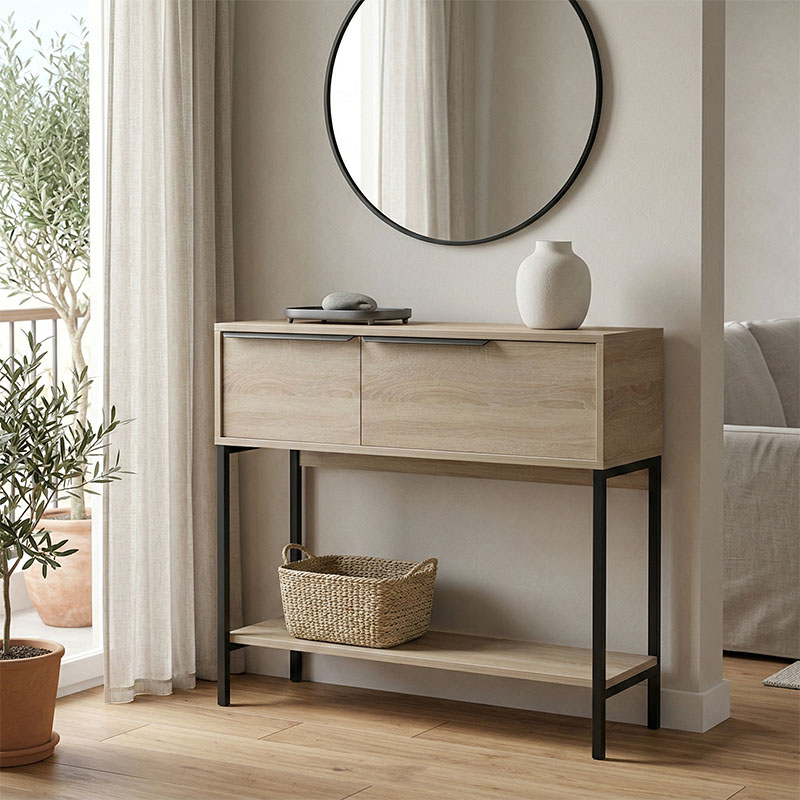 Κονσόλα Nordic pakoworld σε sonoma-μαύρη απόχρωση 90x29,5x76εκ