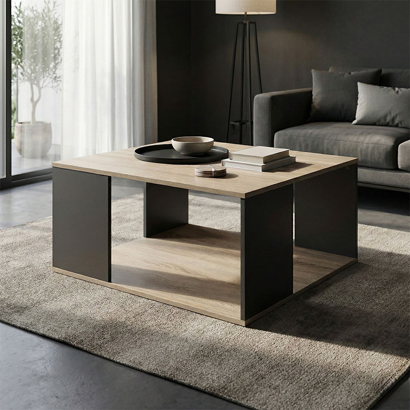 Τραπέζι σαλονιού Zelegan pakoworld sonoma-ανθρακί 90x90x44.5εκ