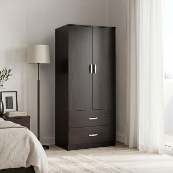 Ντουλάπα δίφυλλη με 2 συρτάρια Alvia pakoworld wenge 80x51.5x180εκ