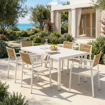 Τραπεζαρία Kliton - Savor σετ 7τεμ pakoworld αλουμίνιο σε λευκή απόχρωση 150x80x74εκ