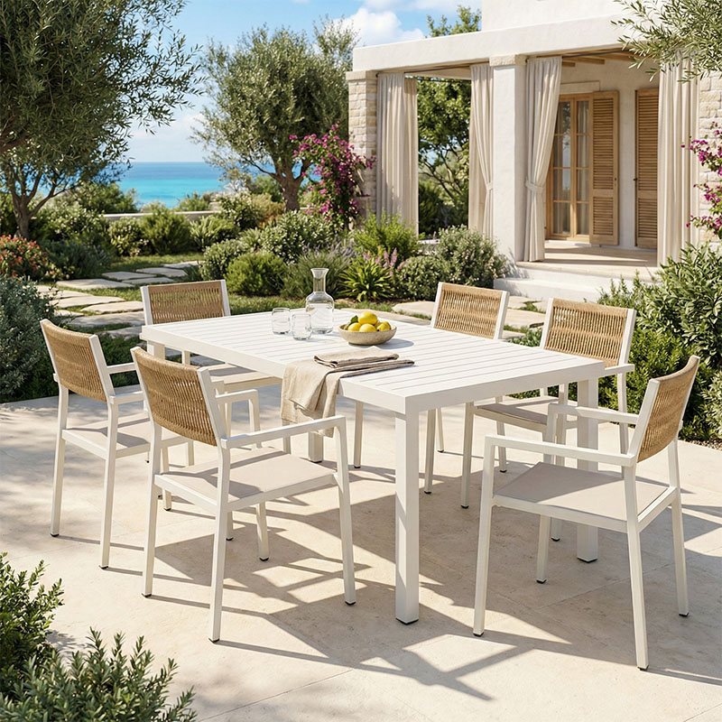 Τραπεζαρία Kliton - Savor σετ 7τεμ pakoworld αλουμίνιο σε λευκή απόχρωση 150x80x74εκ