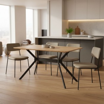 Τραπέζι Nerelis pakoworld φυσικό mdf και πόδι μαύρο μέταλλο 120x70x75εκ