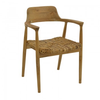 Πολυθρόνα Denverone pakoworld φυσικό teak ξύλο και ψάθα 57x54x79εκ