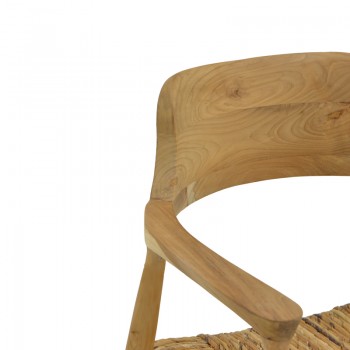 Πολυθρόνα Denverone pakoworld φυσικό teak ξύλο και ψάθα 57x54x79εκ