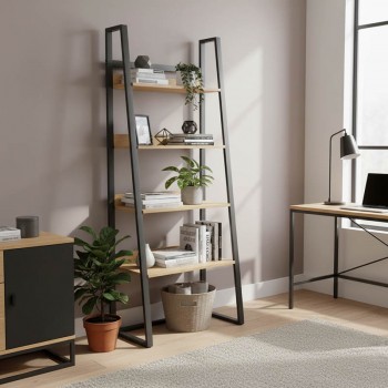 Βιβλιοθήκη Ryder pakoworld σε oak-μαύρη απόχρωση 75x36x185εκ