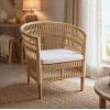 Πολυθρόνα Necorian paakoworld teak ξύλο με pe rattan σε φυσική απόχρωση και λευκό μαξιλάρι 80x70x87εκ