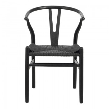 Καρέκλα Wishbone pakoworld rubberwood-σχοινί σε μαύρη απόχρωση 53.5x57x74εκ