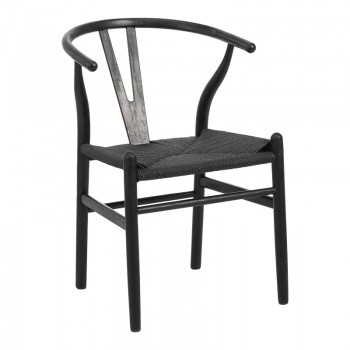 Καρέκλα Wishbone pakoworld rubberwood-σχοινί σε μαύρη απόχρωση 53.5x57x74εκ