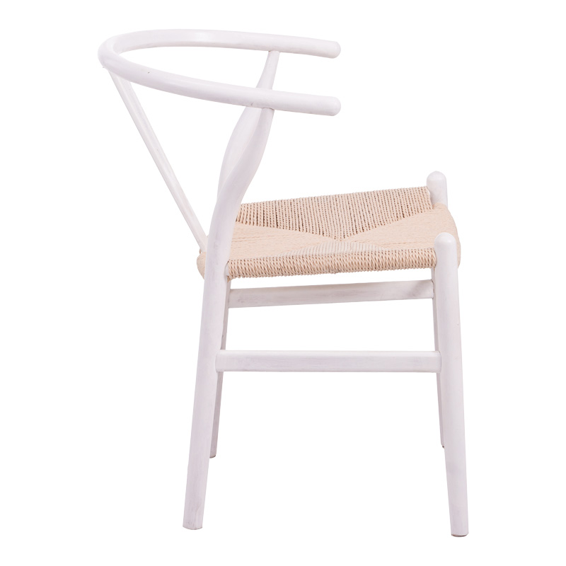 Καρέκλα Wishbone pakoworld rubberwood-σχοινί σε λευκή απόχρωση 53.5x57x74εκ