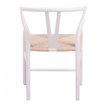 Καρέκλα Wishbone pakoworld rubberwood-σχοινί σε λευκή απόχρωση 53.5x57x74εκ