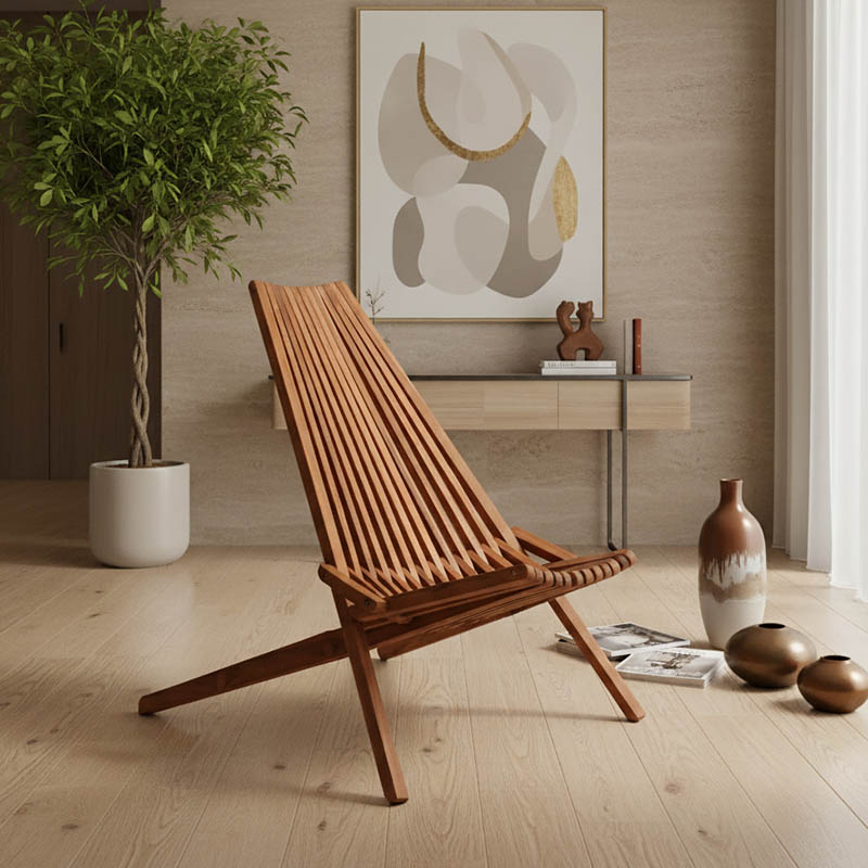 Πολυθρόνα Phoenox pakoworld πτυσσόμενη φυσικό teak ξύλο 65x90x87εκ
