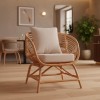 Πολυθρόνα Caxen pakoworld φυσικό rattan-λευκό μαξιλάρι 72x63x75εκ
