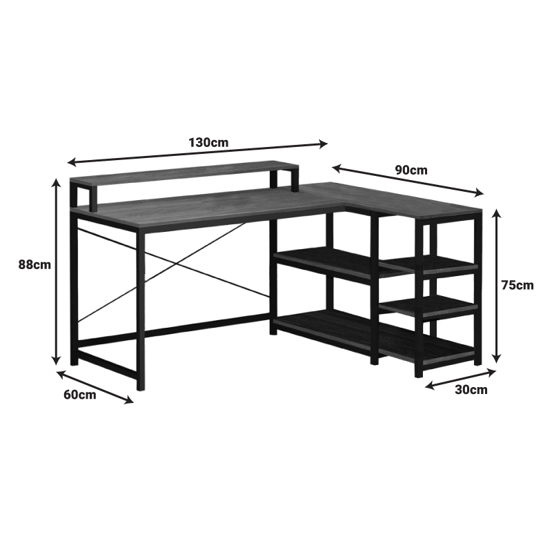 Γραφείο γωνιακό αναστρέψιμο Tebul pakoworld MDF-metal σε καρυδί απόχρωση 130x60x88εκ