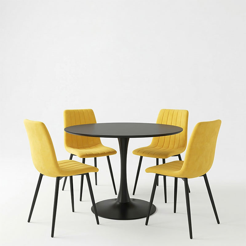 Τραπεζαρία Balou-Noor pakoworld σετ 5τεμ MDF μαύρο-κίτρινο Φ120x73εκ