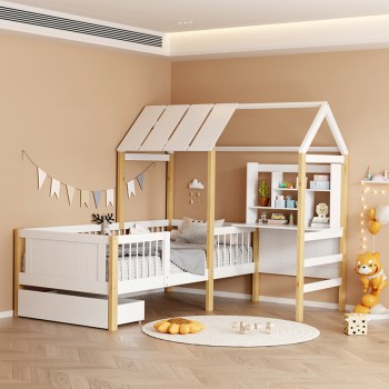 Παιδικό κρεβάτι Bedria pakoworld τ. Montessori ξύλο σε λευκή-φυσική απόχρωση 90x190εκ