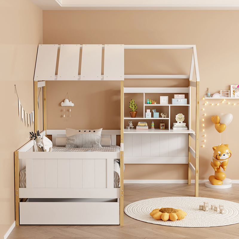 Παιδικό κρεβάτι Bedria pakoworld τ. Montessori ξύλο σε λευκή-φυσική απόχρωση 90x190εκ