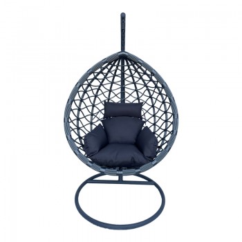 Κούνια φωλιά με βάση Lyere pakoworld μέταλλο ανθρακί pe rattan σε γκρι απόχρωση 120x108x195εκ