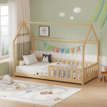 Παιδικό κρεβάτι Callan τ. Montessori με κιγκλίδωμα pakoworld ξύλο πεύκου σε φυσική απόχρωση 90x190εκ