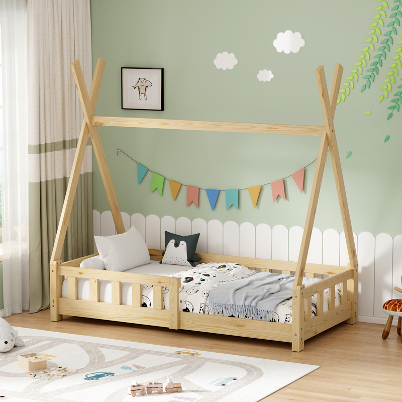 Παιδικό κρεβάτι Noam τ. Montessori με κιγκλίδωμα pakoworld ξύλο πεύκου σε φυσική απόχρωση 70x140εκ