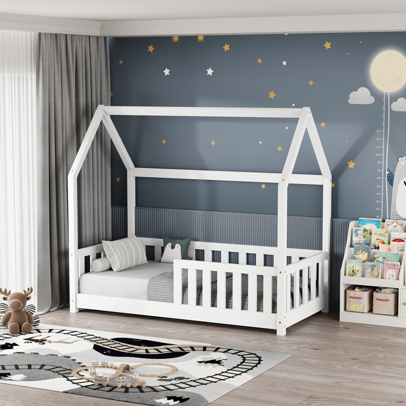 Παιδικό κρεβάτι Bambie με κιγκλίδωμα τ. Montessori pakoworld ξύλο πεύκου σε λευκή απόχρωση 70x140εκ