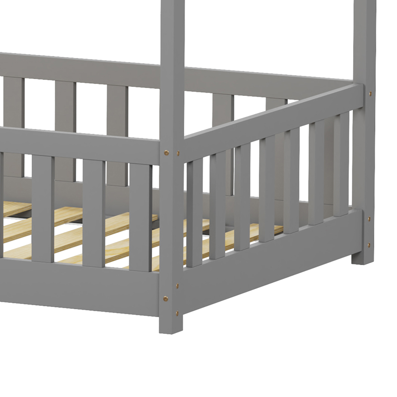 Παιδικό κρεβάτι Callan τ. Montessori με κιγκλίδωμα pakoworld ξύλο πεύκου σε γκρι απόχρωση 90x190εκ