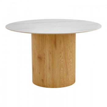 Τραπέζι Sikulu pakoworld mdf oak - λευκή όψη τραβερτίνας Φ125x77εκ