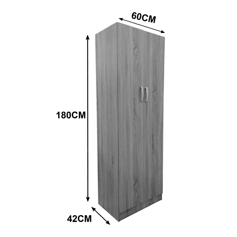 Ντουλάπα δίφυλλη Athos pakoworld σε sonoma-λευκή απόχρωση 60x42x180εκ