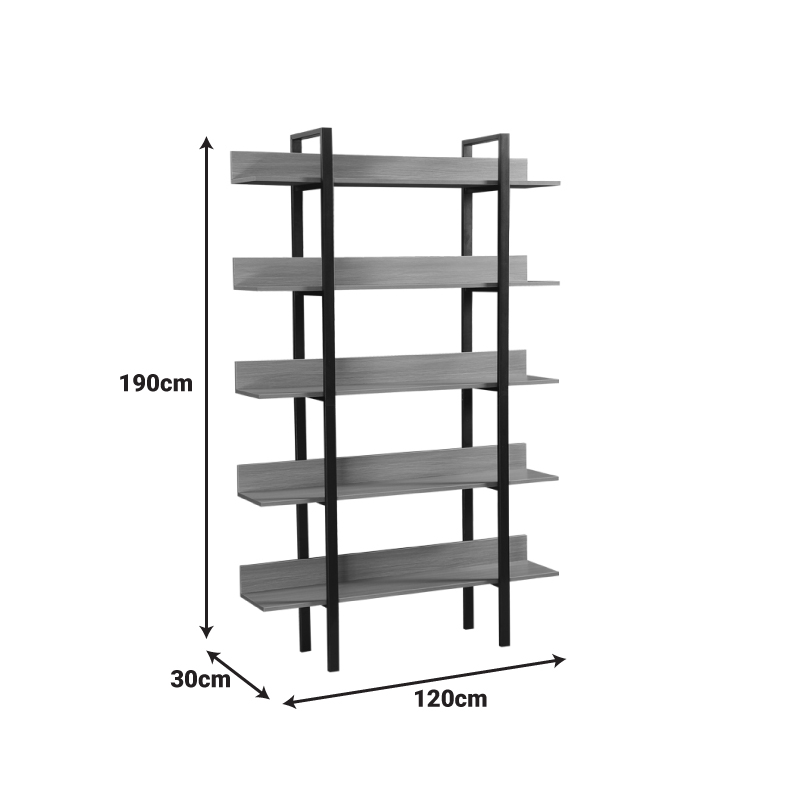 Βιβλιοθήκη Boderta pakoworld σε sonoma-μαύρη απόχρωση 120x30x190εκ