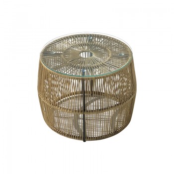 Τραπέζι Adela pakoworld pe wicker-γυαλί σε φυσική απόχρωση Φ47x38εκ