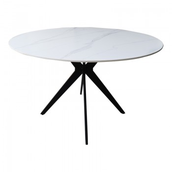 Τραπέζι Orbital pakoworld sintered stone λευκή όψη μαρμάρου με μαύρα μεταλλικά πόδια Φ120x76εκ