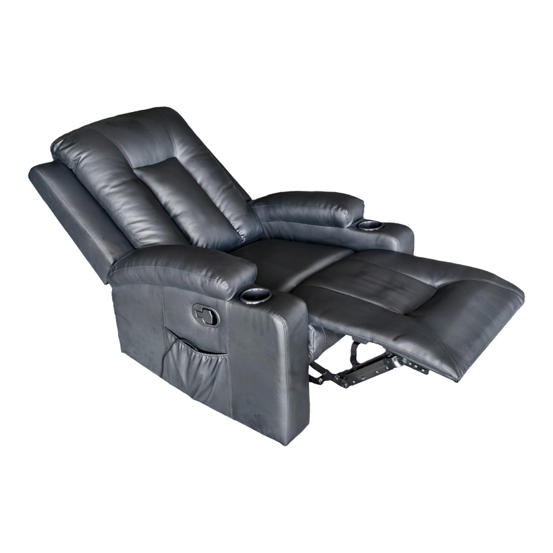 Πολυθρόνα relax με μηχανισμό massage Gessel pakoworld PU σε μαύρη απόχρωση 80x90x98εκ
