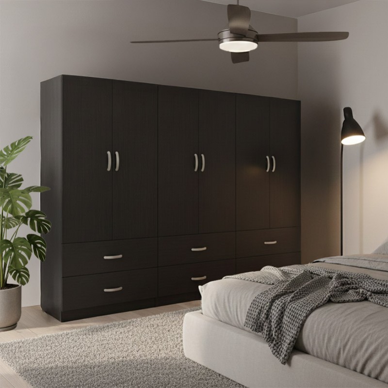 Ντουλάπα εξάφυλλη με συρτάρια Athos pakoworld wenge 240x42x180εκ