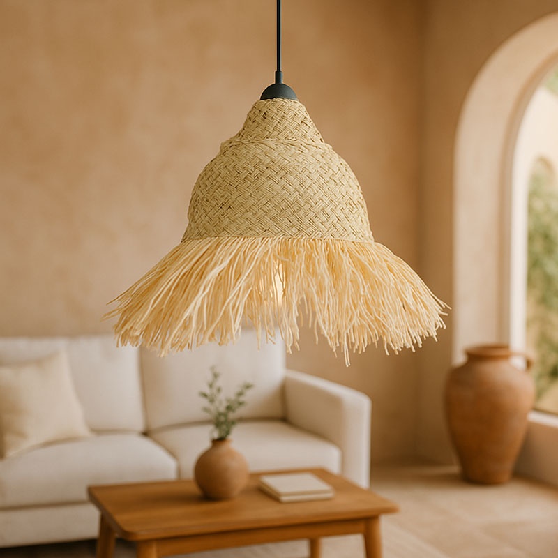 Φωτιστικό οροφής Boher Inart seagrass σε φυσική απόχρωση Φ33x76εκ