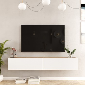 Έπιπλο τηλεόρασης επιτοίχιο Dello pakoworld λευκό-oak 180x31.6x29.6εκ